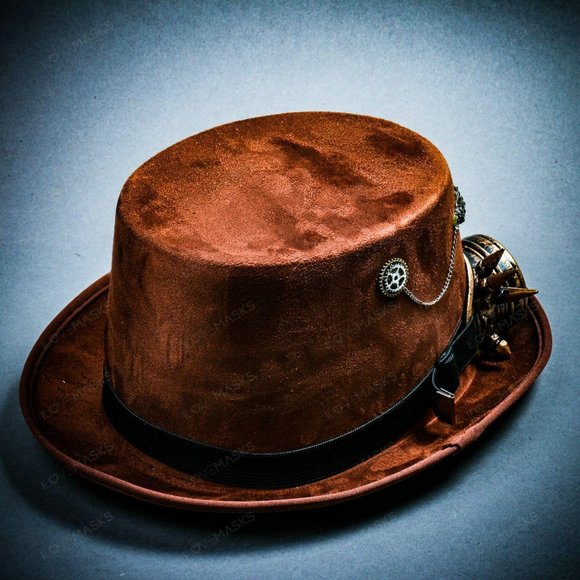 Brown Victoria Steampunk Spike Goggle Party Hat - Picture 6 of 8